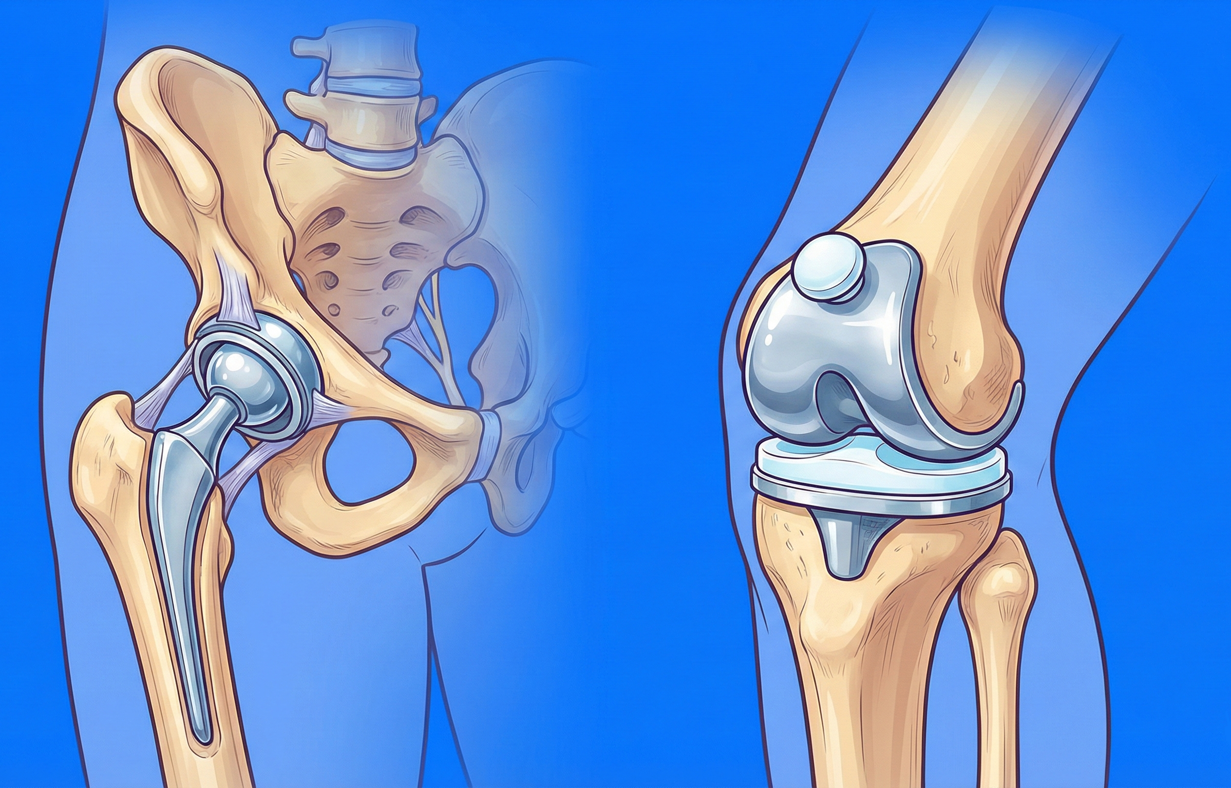 Hip and Knee Replacement Illustration